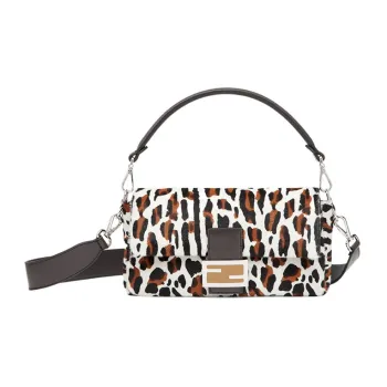 FENDI Baguette Cowhide With Sheepskin Split Leather Portable Crossbody Bag Shoulder Bag Women's Black/White With Brown