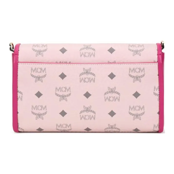 MCM Millie Visetos Leather Shoulder Bag, Chain Bag, Crossbody Bag Medium Size Women's Pink-3