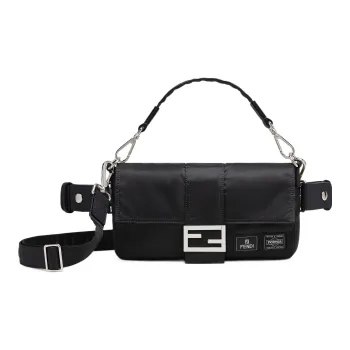 FENDI PORTER Collaboration Baguette Cow Leather Handbag Fanny Pack Medium Size Men's Black