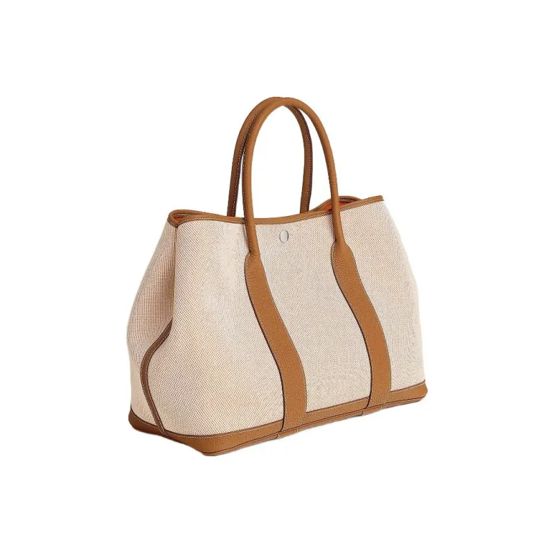 HERMES Garden Party Canvas With Negonda Calfskin One Shoulder Canvas Bag Handbag Unisex Light Beige/Apricot/Gold-1