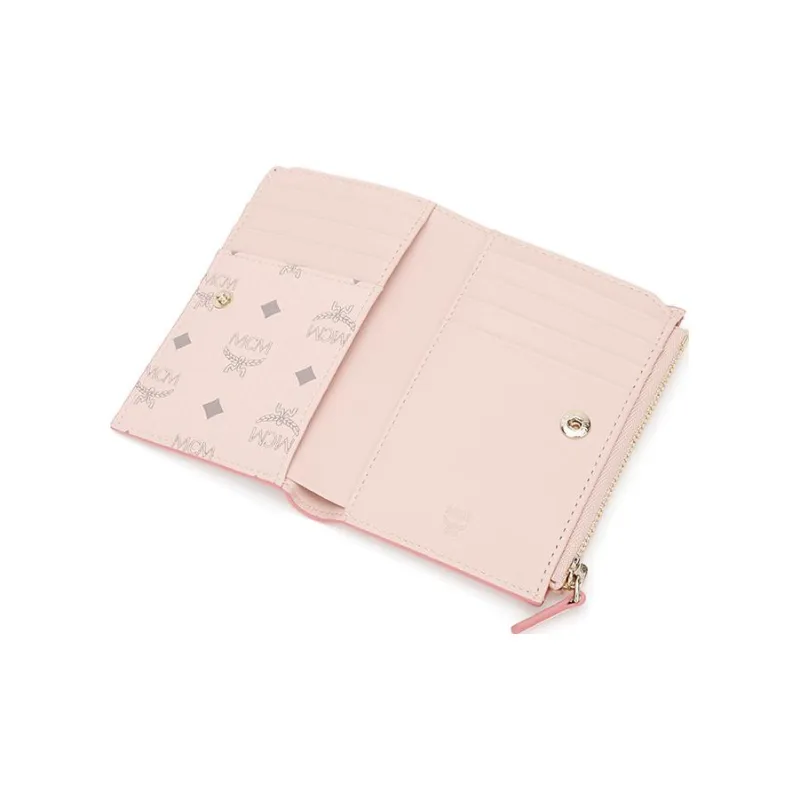 MCM Essential Visetos Origina Canvas Card Holders Coin Purses Wallets Women's Pink-5