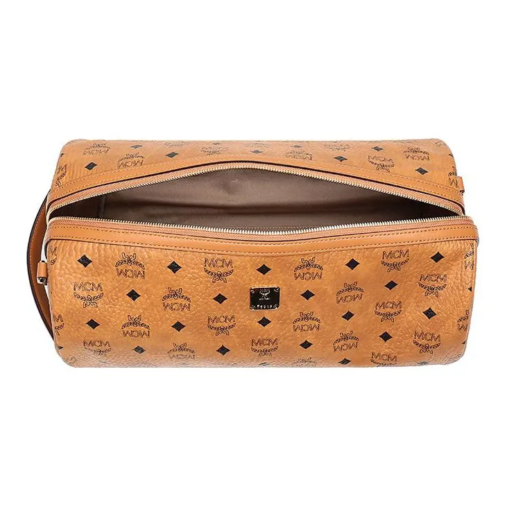 MCM Klassik Visetos Artificial Leather One Shoulder Portable Cylinder Crossbody Bag Small Size Men's Cognac-4