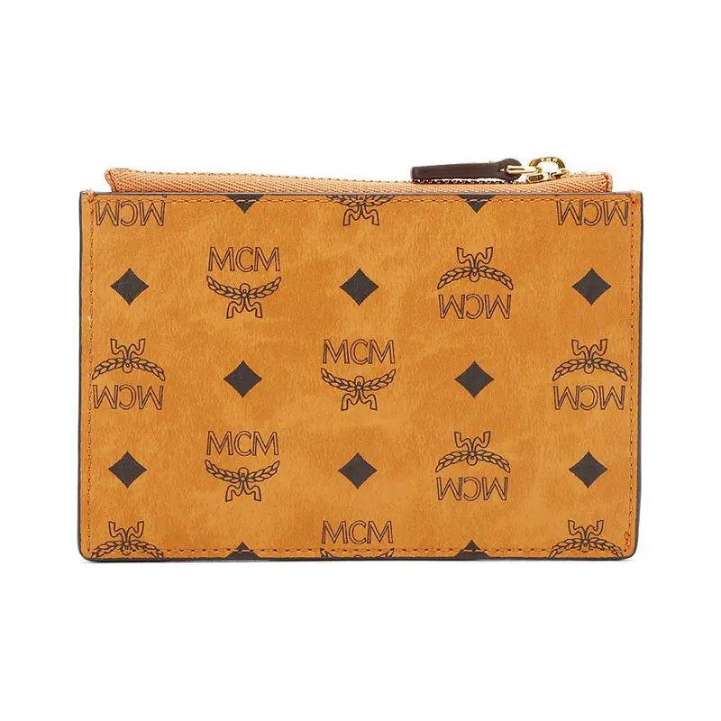 MCM Canvas Card Holders Coin Purses Wallets Unisex Cognac-3