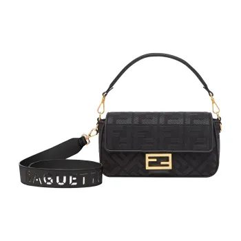 FENDI Baguette Canvas With Fabric And Cow Leather Portable Crossbody Bag, Shoulder Bag Women's Black