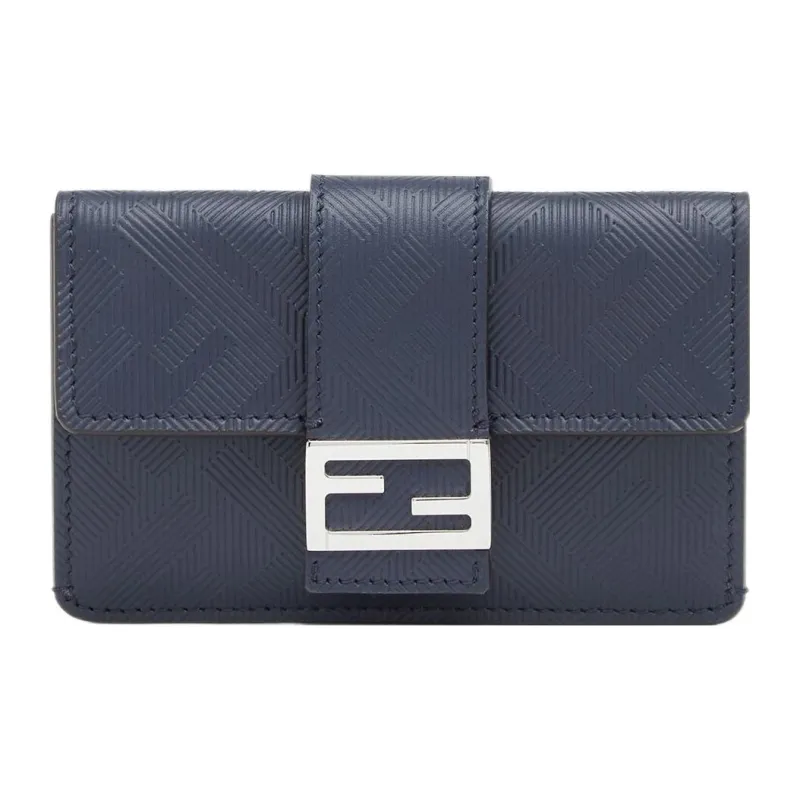 FENDI Baguette Calfskin Coin Purses Card Holders Men's Dark Blue-0
