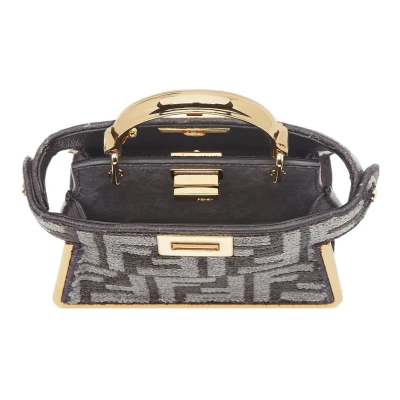 FENDI Peekaboo ISeeU Jacquard Fabric Handbag, Shoulder Bag, Crossbody Bag Extra Mini Women's Dark Gray-2