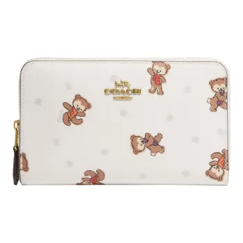 COACH Id Zip Wallet Coated Canvas With Smooth Leather Card Holder, Wallet Medium Size Women's Chalk White