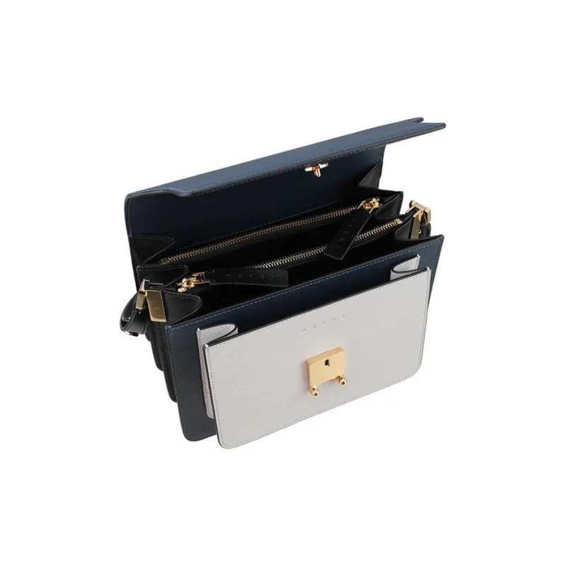 MARNI Trunk Cow Leather Trunk Bag, Crossbody Bag, Shoulder Bag Women's Blue/White-3