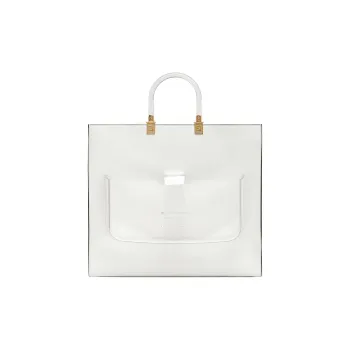 FENDI Sunshine Cow Leather Tote Bag Shopping Bag Handbag Large Size Women's White