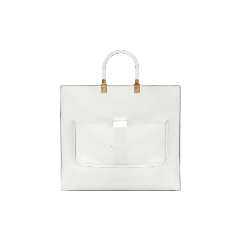 FENDI Sunshine Cow Leather Tote Bag Shopping Bag Handbag Large Size Women's White-0