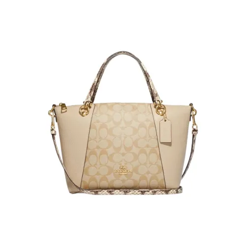 coach Resv Kacey Coated Canvas With Leather Shoulder Bag Crossbody Bag Handbag Medium Size Women's Khaki & Ivory