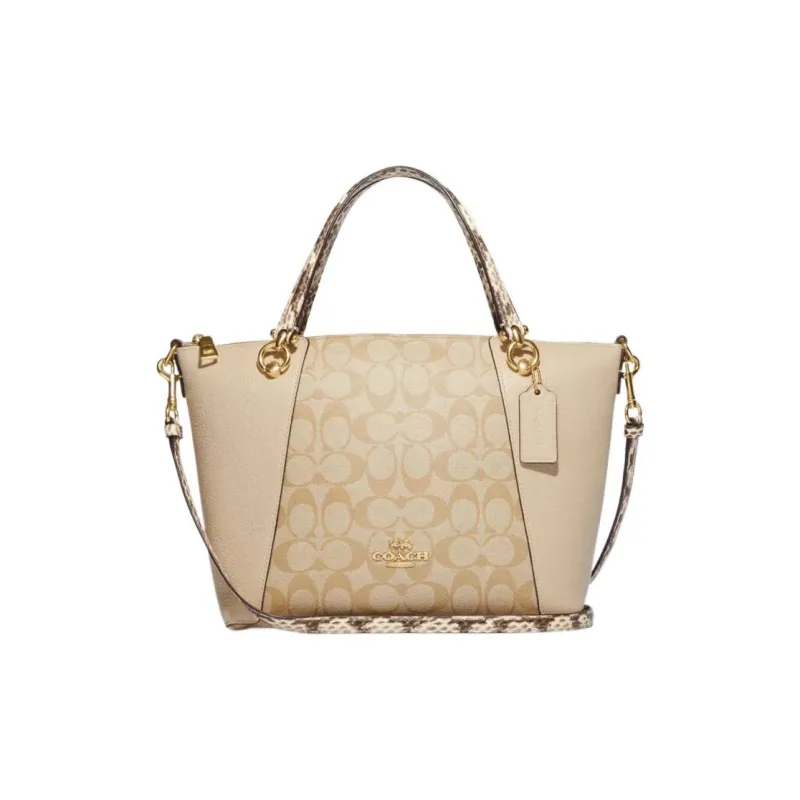 COACH Kacey Coated Canvas With Leather Shoulder Bag Crossbody Bag Handbag Medium Size Women's Khaki & Ivory-0