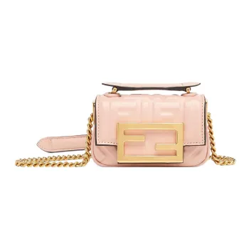 FENDI Baguette Nappa Leather Sheepskin Portable Crossbody Bag Shoulder Bag Extra Mini Women's Pink