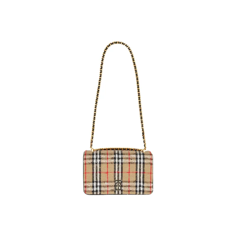 Burberry Lola Lola Bag Tweed Shoulder Bag Crossbody Bag Medium Size Women's Brown-4