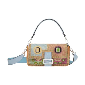 FENDI Baguette Fabric Snake Leather Sheepskin Portable Crossbody Bag Shoulder Bag Women's Orange/blue/multicolored
