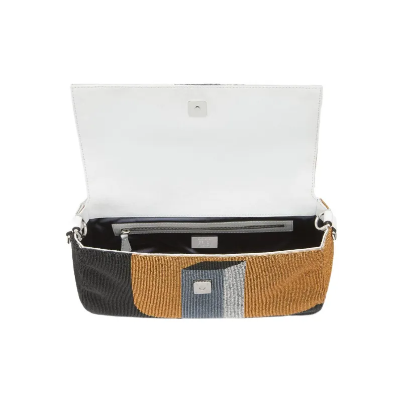 FENDI Baguette Fabric Cow Leather Patchwork Portable Crossbody Bag Shoulder Bag Regular Women's Brown/Gray/Black-3