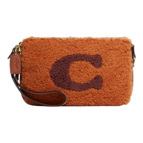 COACH Nolita Shearling With Refined Pebbled Leather Clutch Small Size Women's Ginger Yellow