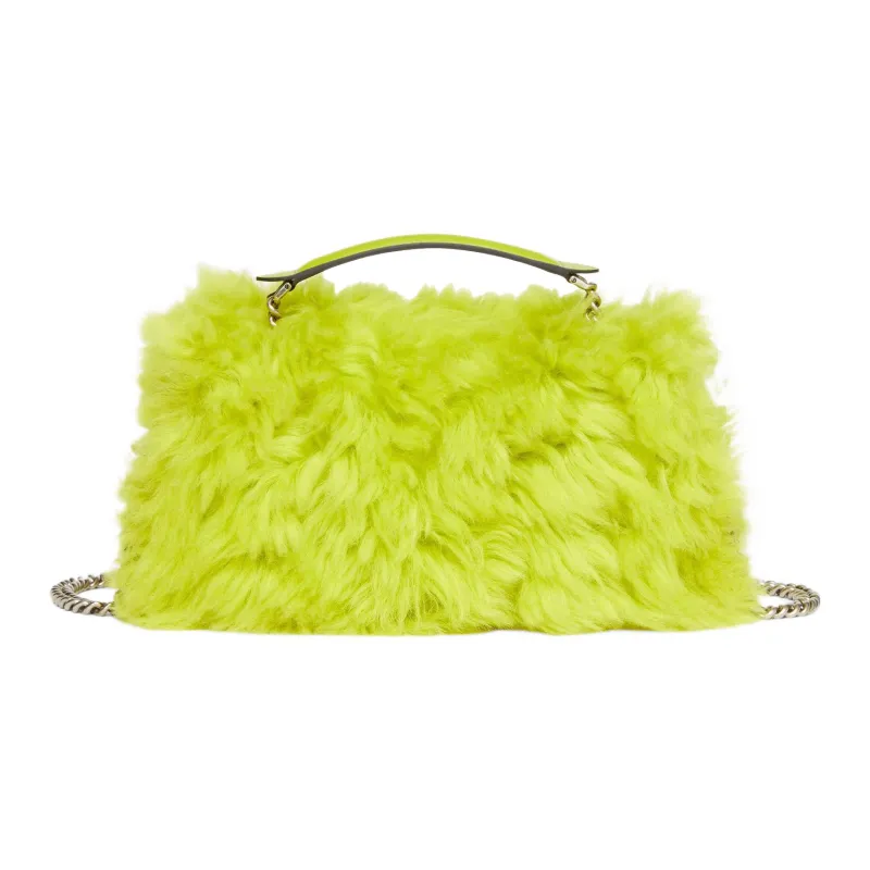 FENDI Baguette Shearling Portable Crossbody Bag Shoulder Bag Medium Size Women's Green-2