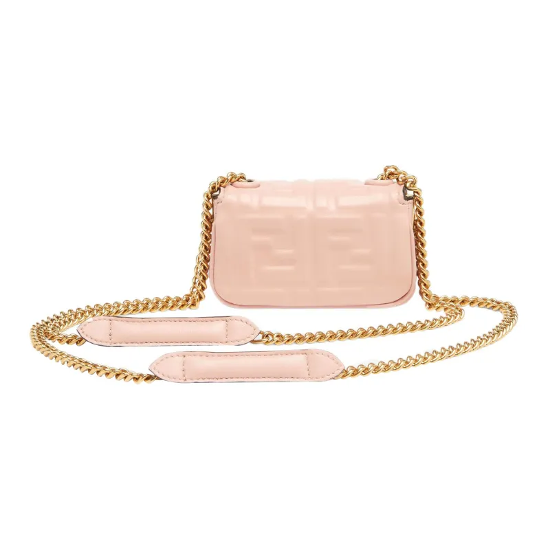 FENDI Baguette Nappa Leather Sheepskin Portable Crossbody Bag Shoulder Bag Extra Mini Women's Pink-2