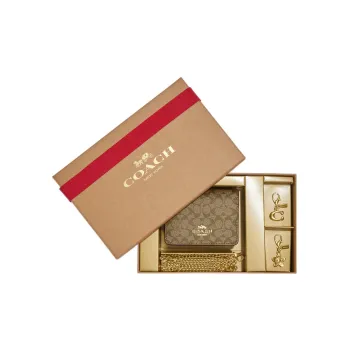 COACH Canvas Canvas With Leather Chain Wallets Card Holders Mini Women's Khaki