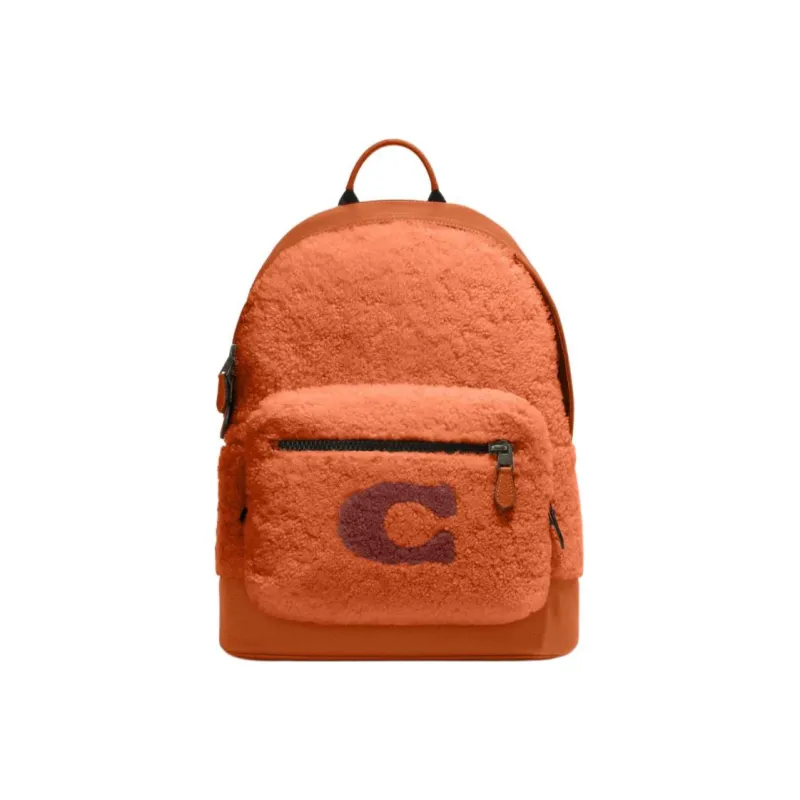 COACH West Shearling Textile, Cow Leather Backpack Tubas Women's Ginger Yellow-0