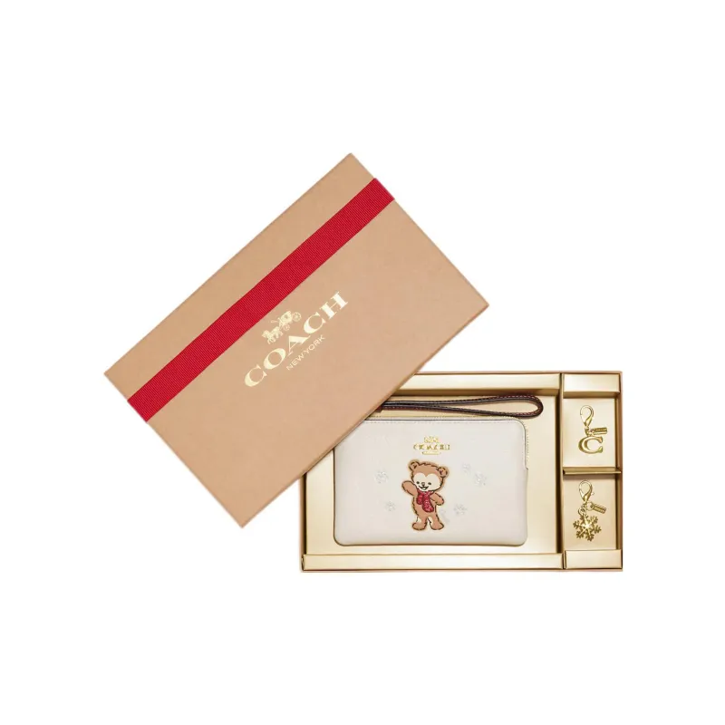 COACH Corner Zip Pebbled Leather Wrist Bag Clutch Trumpets Women's Chalk White-0