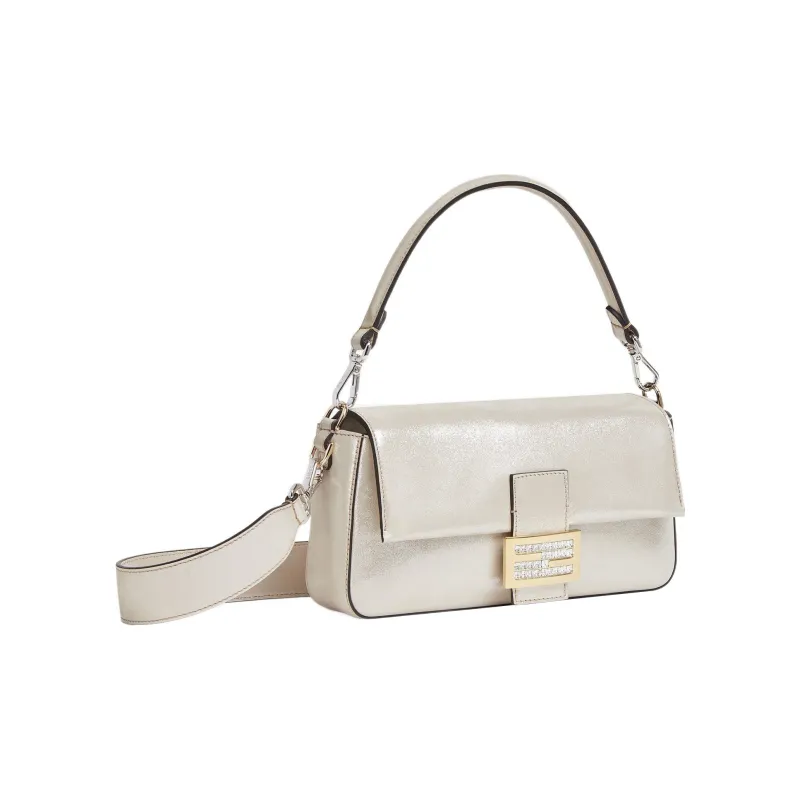 FENDI Baguette Cow Leather Portable Crossbody Bag Shoulder Bag Women's Silver Gray-1