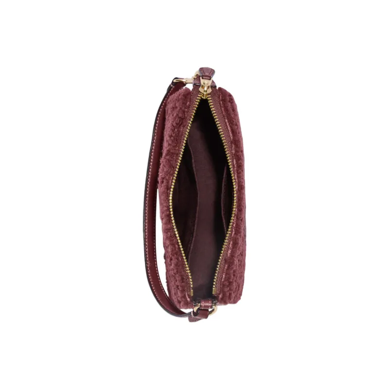 COACH Nolita Shearling With Leather Shoulder Bag Portable One Shoulder Clutch Small Size Women's Cherry Red-2
