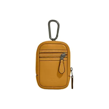 COACH Calfskin Card Holder Key Pouch Mini Men's Mustard Yellow