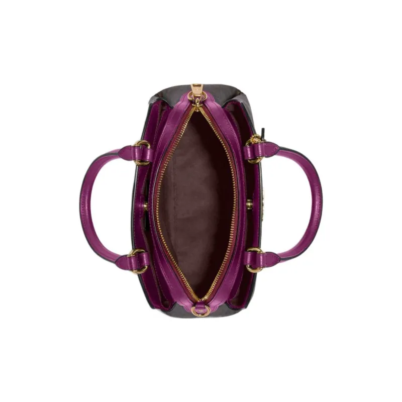 COACH Lillie Coated Canvas With Smooth Leather Shoulder Bag Crossbody Bag Handbag Mini Women's Brown & Deep Ocean Red-2