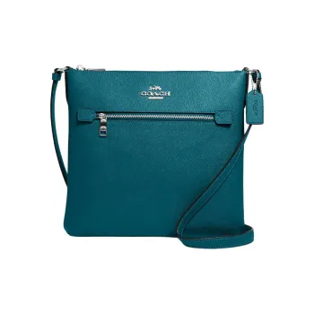 COACH Rowan Cross Grain Leather Document Bag, Shoulder Bag, Crossbody Bag Medium Size Women's Deep Turquoise