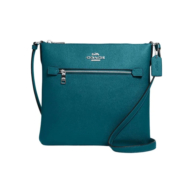 COACH Rowan Cross Grain Leather Document Bag, Shoulder Bag, Crossbody Bag Medium Size Women's Deep Turquoise-0