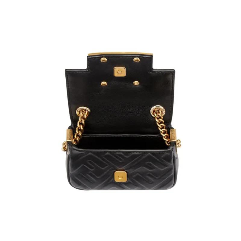 FENDI Baguette Sheepskin Shoulder Bag, Crossbody Bag, Handbag Extra Mini Women's Black-3