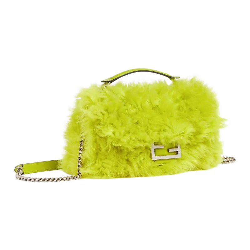 FENDI Baguette Shearling Portable Crossbody Bag Shoulder Bag Medium Size Women's Green-1