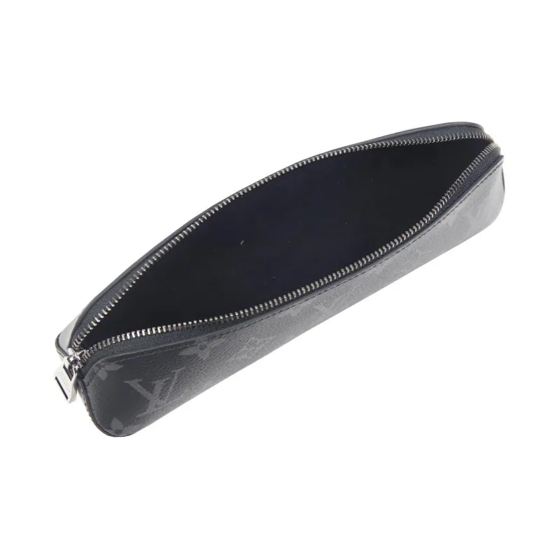 LOUIS VUITTON Canvas Pen Pouch Clutch Unisex Black Gray Color-3