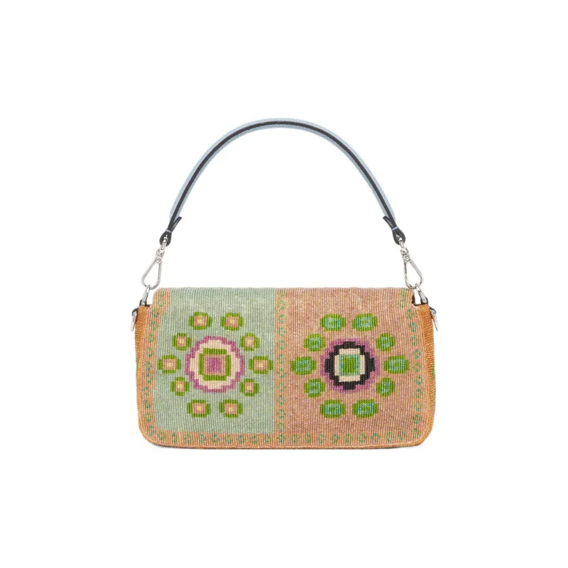 FENDI Baguette Fabric Snake Leather Sheepskin Portable Crossbody Bag Shoulder Bag Women's Orange/blue/multicolored-2