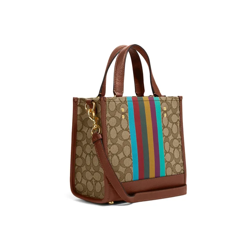 COACH Dempsey Jacquard With Refined Pebbled Leather Shoulder Bag, Crossbody Bag, Handbag Trumpets Women's Khaki & Brown-1