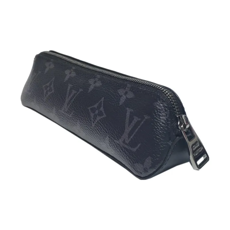LOUIS VUITTON Canvas Pen Pouch Clutch Unisex Black Gray Color-1