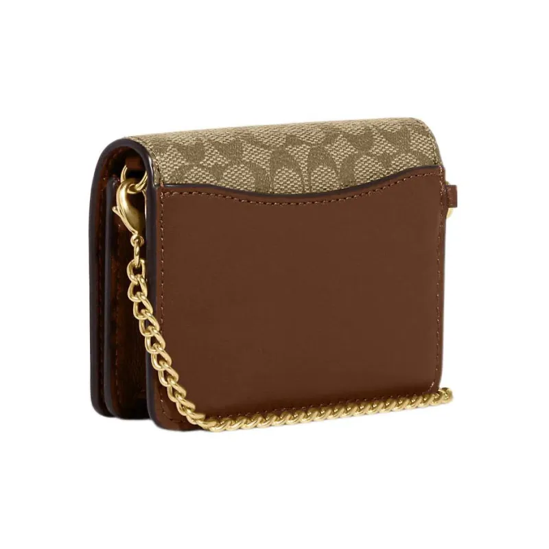 COACH Canvas With Leather Card Holder Chain Wallet Mini Women's Khaki-2