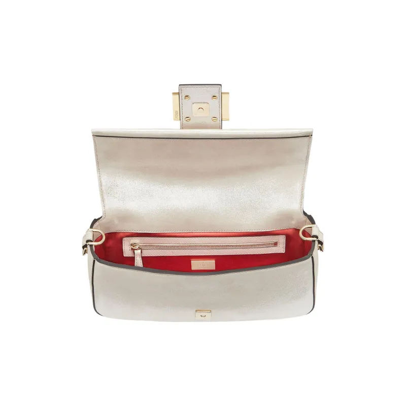 FENDI Baguette Cow Leather Portable Crossbody Bag Shoulder Bag Women's Silver Gray-4