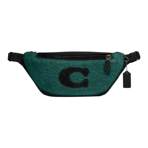 COACH Warren Shearling With Refined Pebbled Leather Shoulder Bags Fanny Pack Large Size Women's Dark Green