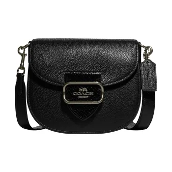 COACH Pebbled Leather Saddle Bag Shoulder Bag Crossbody Bag Small Size Women's Black