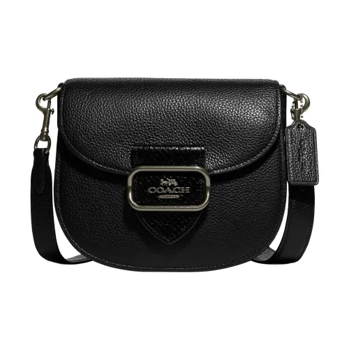 COACH Pebbled Leather Saddle Bag Shoulder Bag Crossbody Bag Small Size Women's Black
