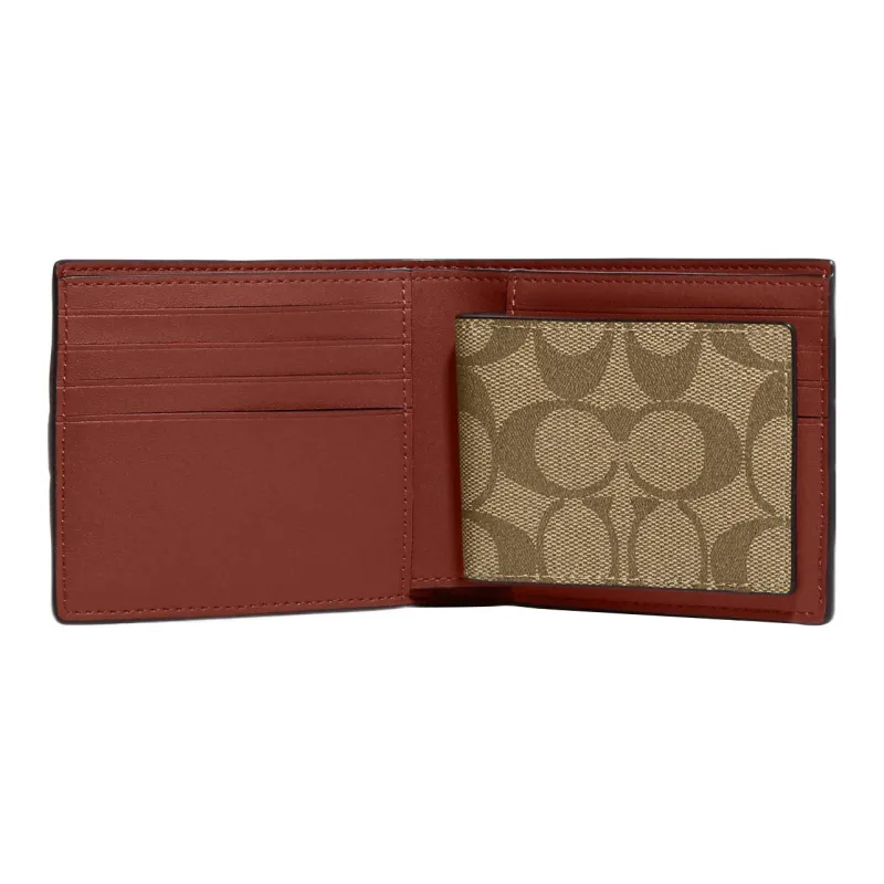 COACH 3 IN 1 Wallet Coated Canvas With Natural Pebbled Leather Set Wallet Men's Khaki-1