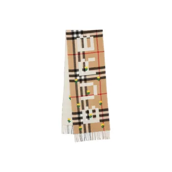 Burberry X Minecraft Logo And Check Cashmere Scarf