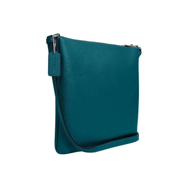COACH Rowan Cross Grain Leather Document Bag, Shoulder Bag, Crossbody Bag Medium Size Women's Deep Turquoise-1