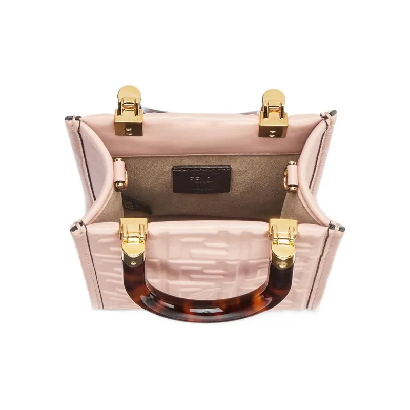FENDI Sunshine Cow Leather Handbag Shoulder Bag Crossbody Bag Mini Women's Pink-3