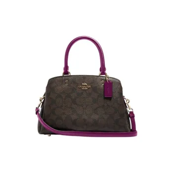 COACH Lillie Coated Canvas With Smooth Leather Shoulder Bag Crossbody Bag Handbag Mini Women's Brown & Deep Ocean Red
