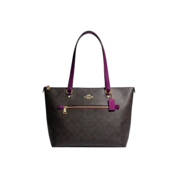 COACH Gallery Coated Canvas With Leather Tote Bag Shopping Bag Handbag Shoulder Bag Large Size Women's Brown & Dark Red