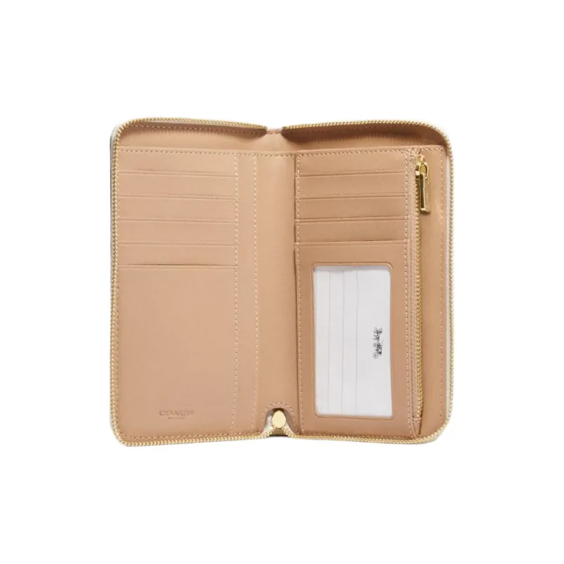 COACH Id Zip Wallet Coated Canvas With Smooth Leather Card Holder, Wallet Medium Size Women's Chalk White-1